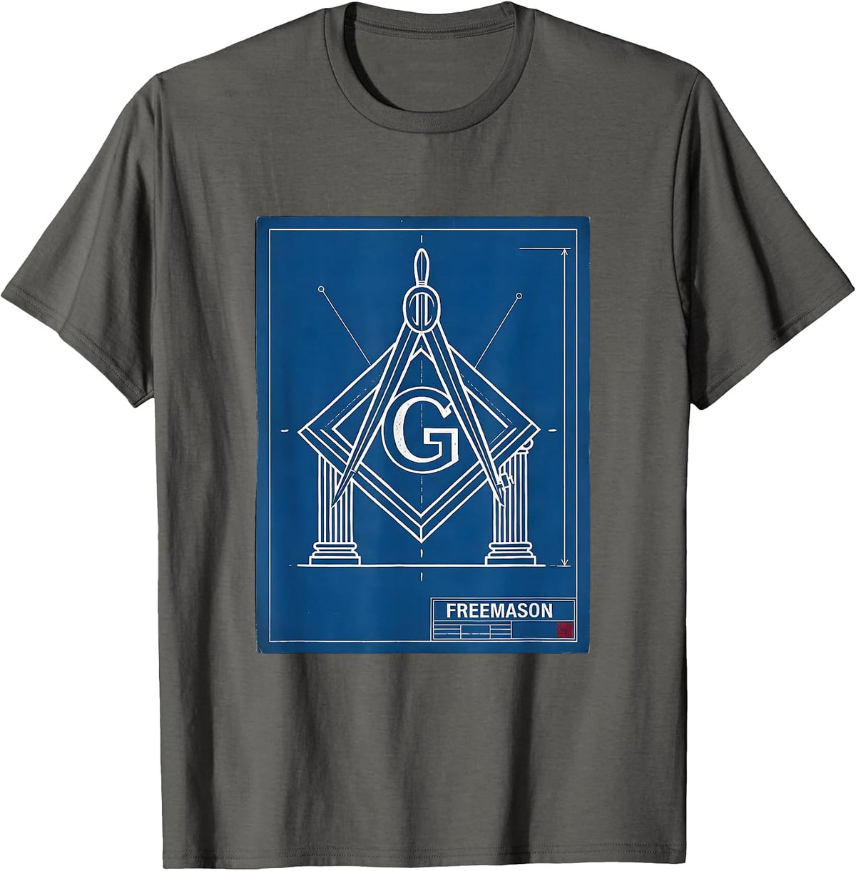 Freemason Technical Blueprint Square And Compass Fraternal T-Shirt - Asphalt Grey