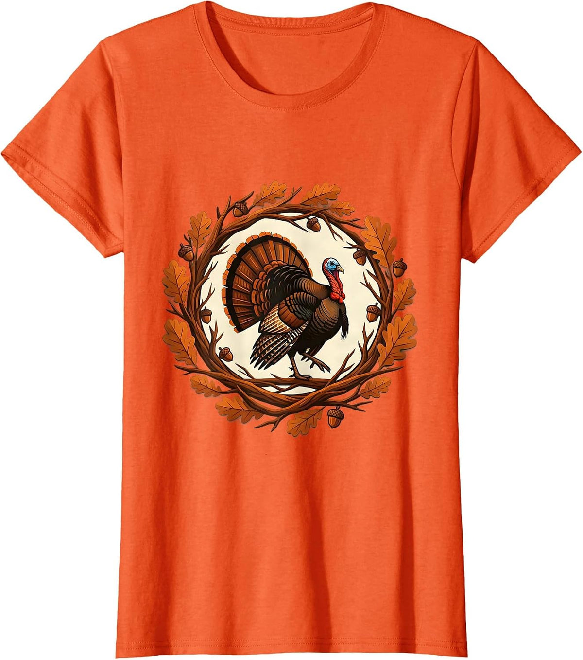 Camo Turkey Striding Through Autumn Oak Leaves T-Shirt - Orange