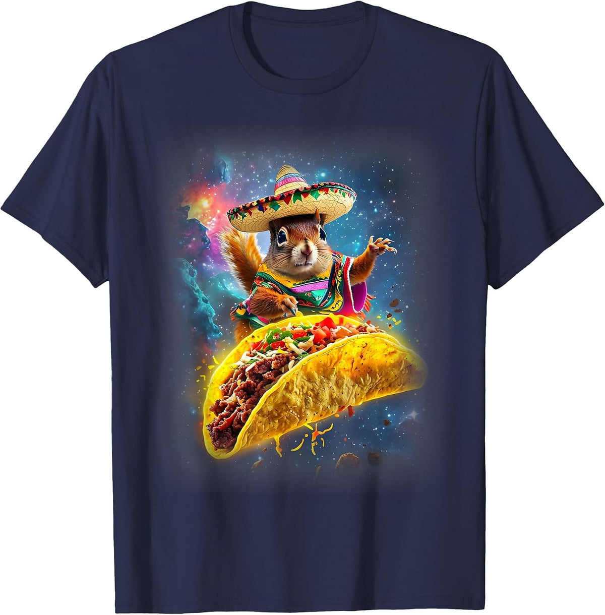 Crazy Space Taco Squirrel Cinco De Mayo Squirrel Sombrero T-Shirt - Navy Blue
