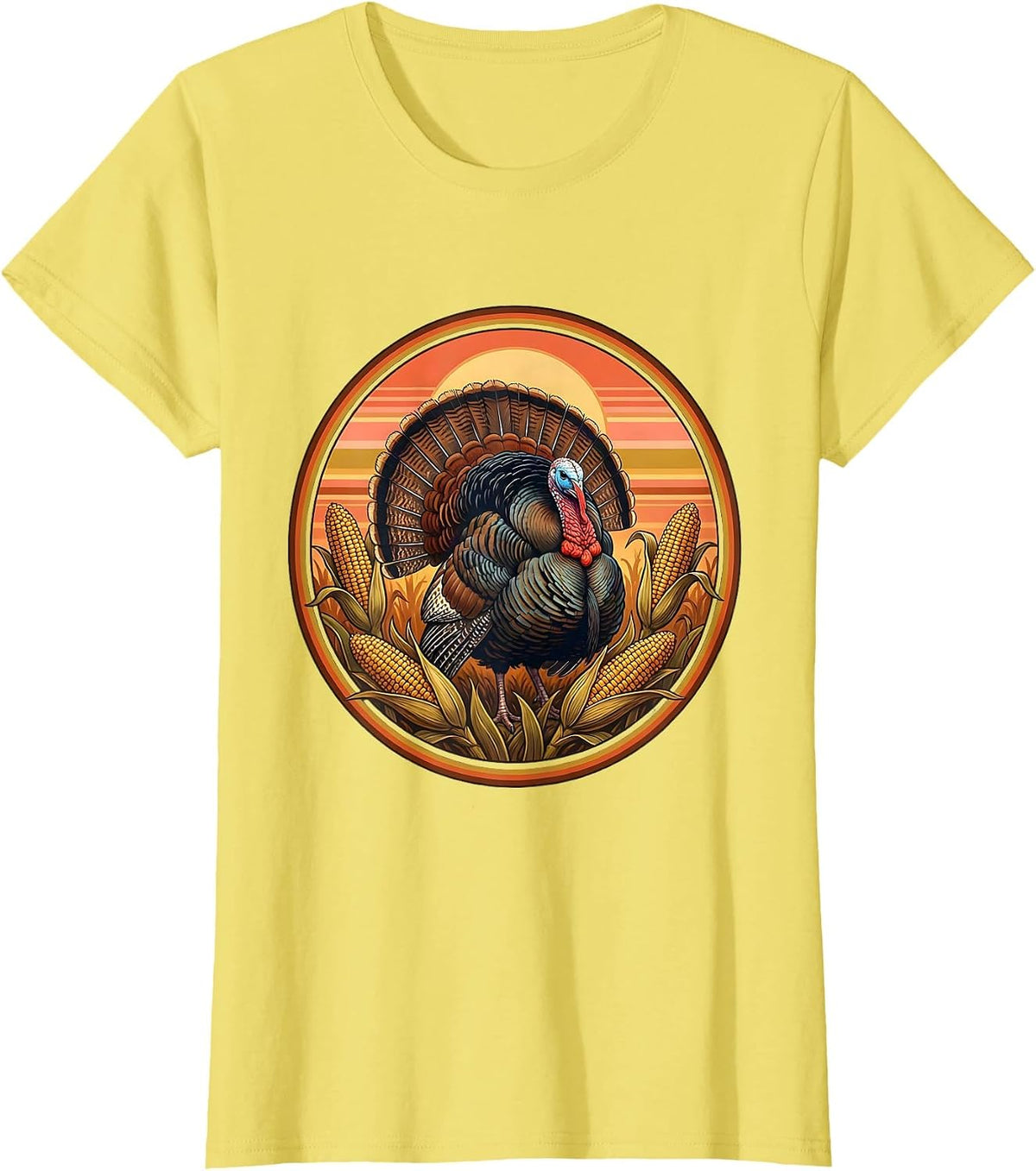 Wild Turkey Strutting Through Golden Cornfield T-Shirt - Lemon Yellow