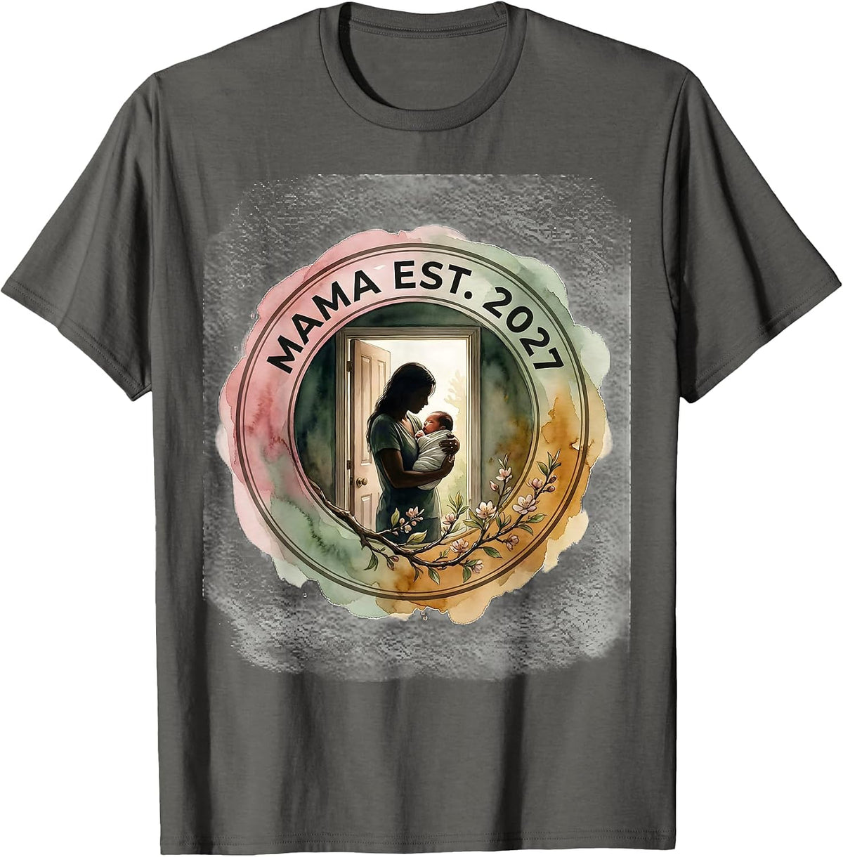 Men's Mama Est 2027 Minimalist Elegant Font Family Keepsake T-Shirt - Asphalt Grey