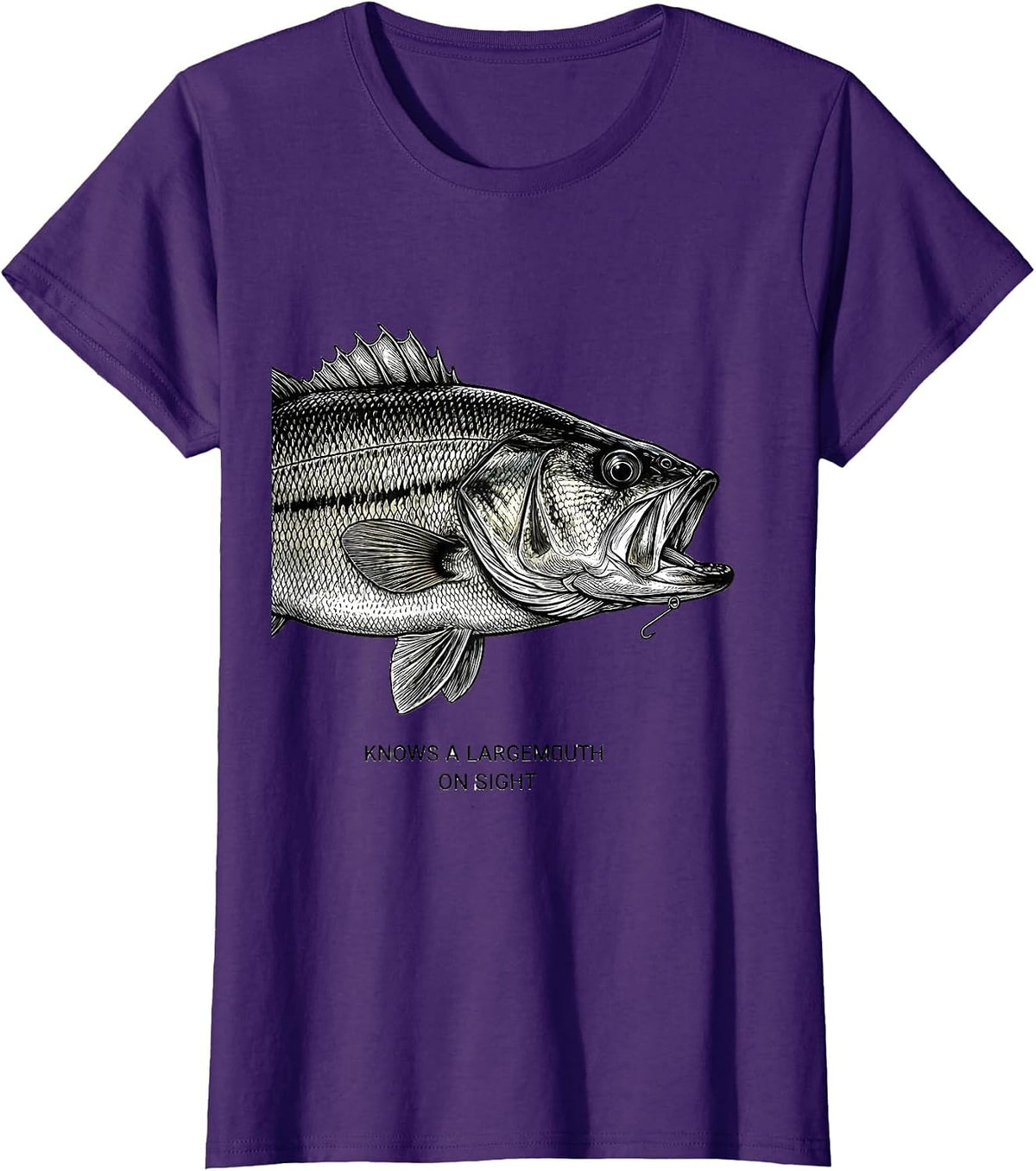 Women's Knows A Largemouth On Sight Funny Bass Fishing Dad Gift T-Shirt - Purple