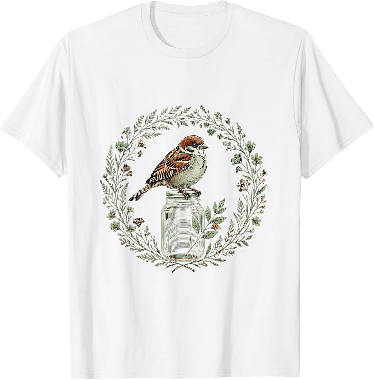 Men's Sparrow on a Mason Jar Faith Inspired Design T-Shirt - White