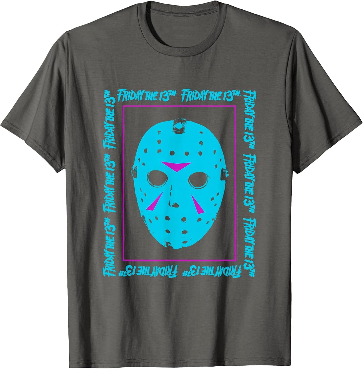 Friday the 13th Blue Mask Neon Summerween Horror Movie T-Shirt - Asphalt Grey