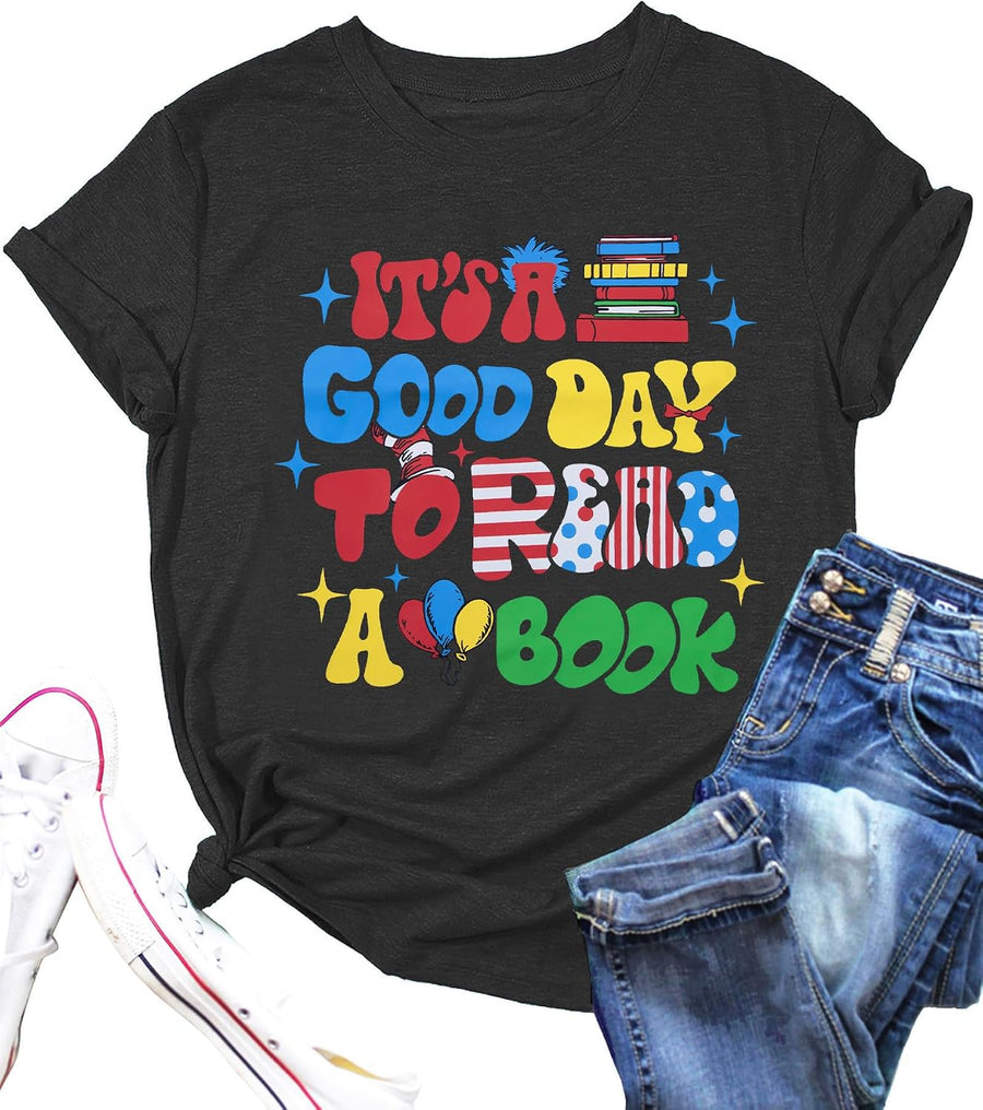 Teachers Shirts for Women Teacher Life Top It's a Good Day to Read a Book Tshirt Casual Short Sleeve Tee - Gray