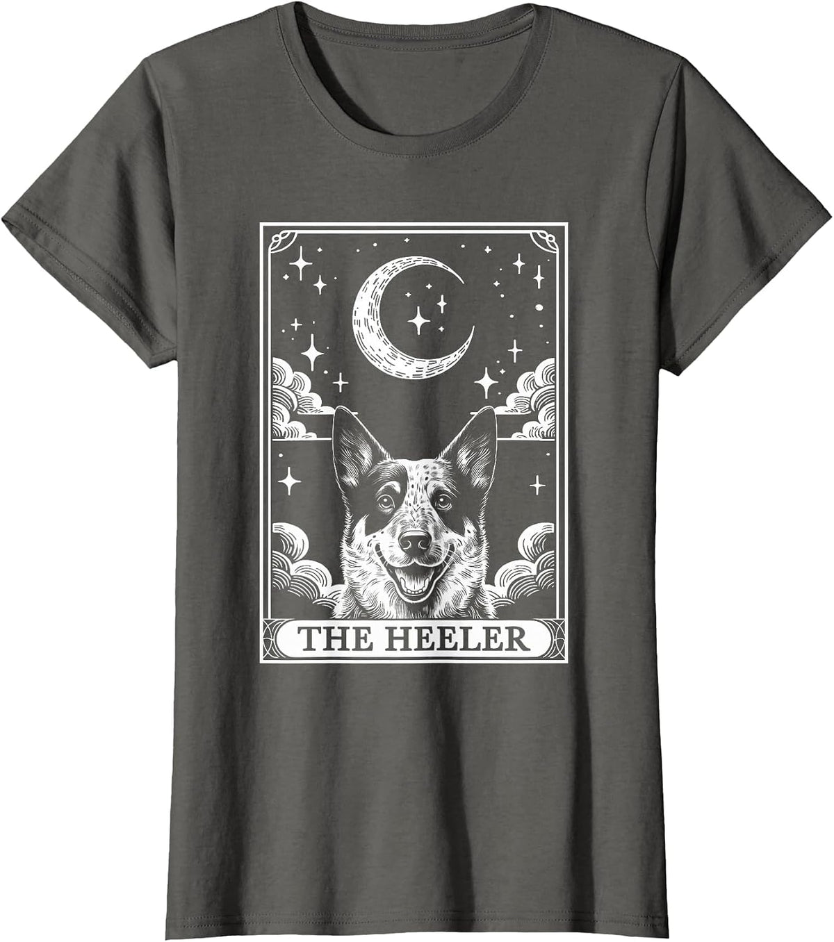Tarot Card Vintage Crescent Moon Australian Cattle Dog Mom T-Shirt - Asphalt Grey