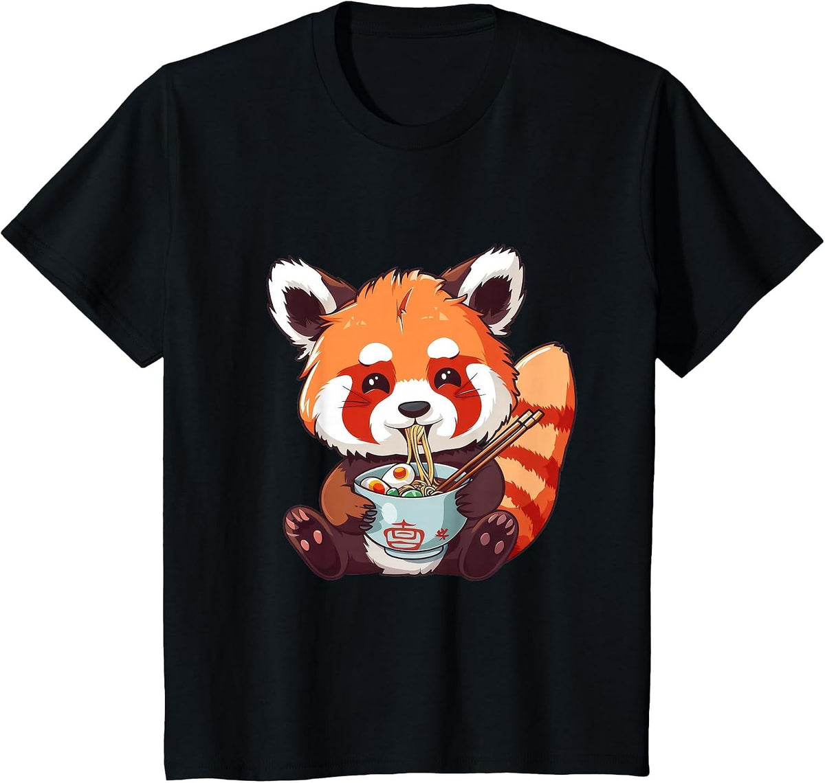 Cute Red Panda Ramen Noodles Lover T-Shirt - Black