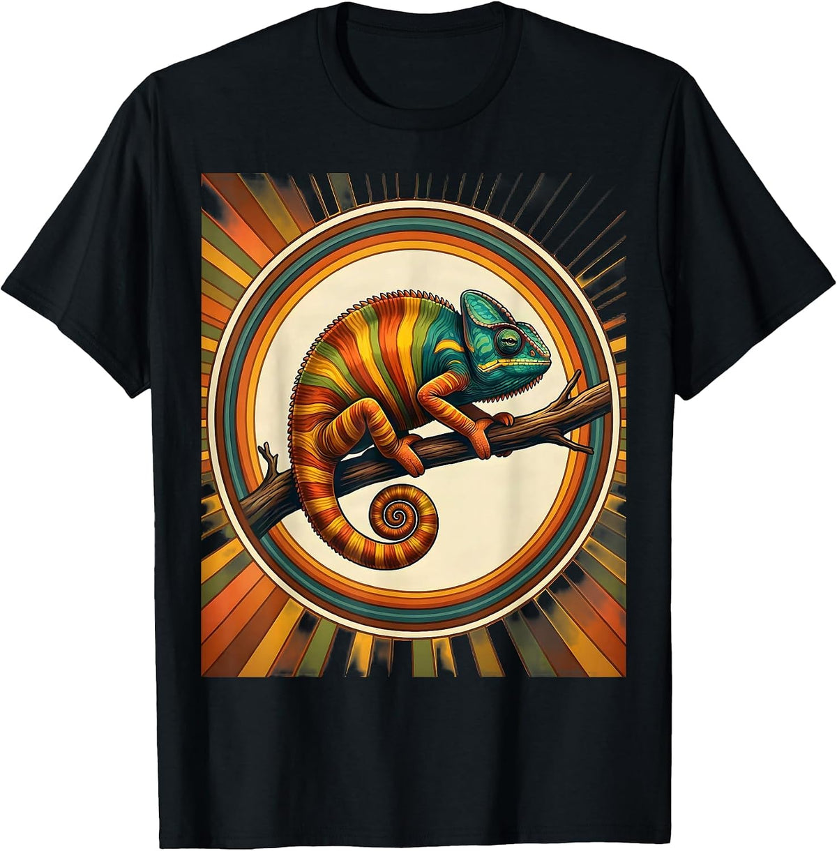 Men's Rainbow Chameleon Pride Colorful Reptile Art T-Shirt - Black