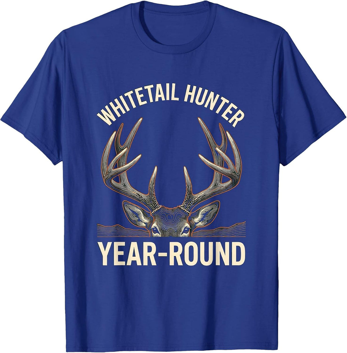 Men's Whitetail Hunter, Year-Round Topographic Contour Antler T-Shirt - Royal Blue