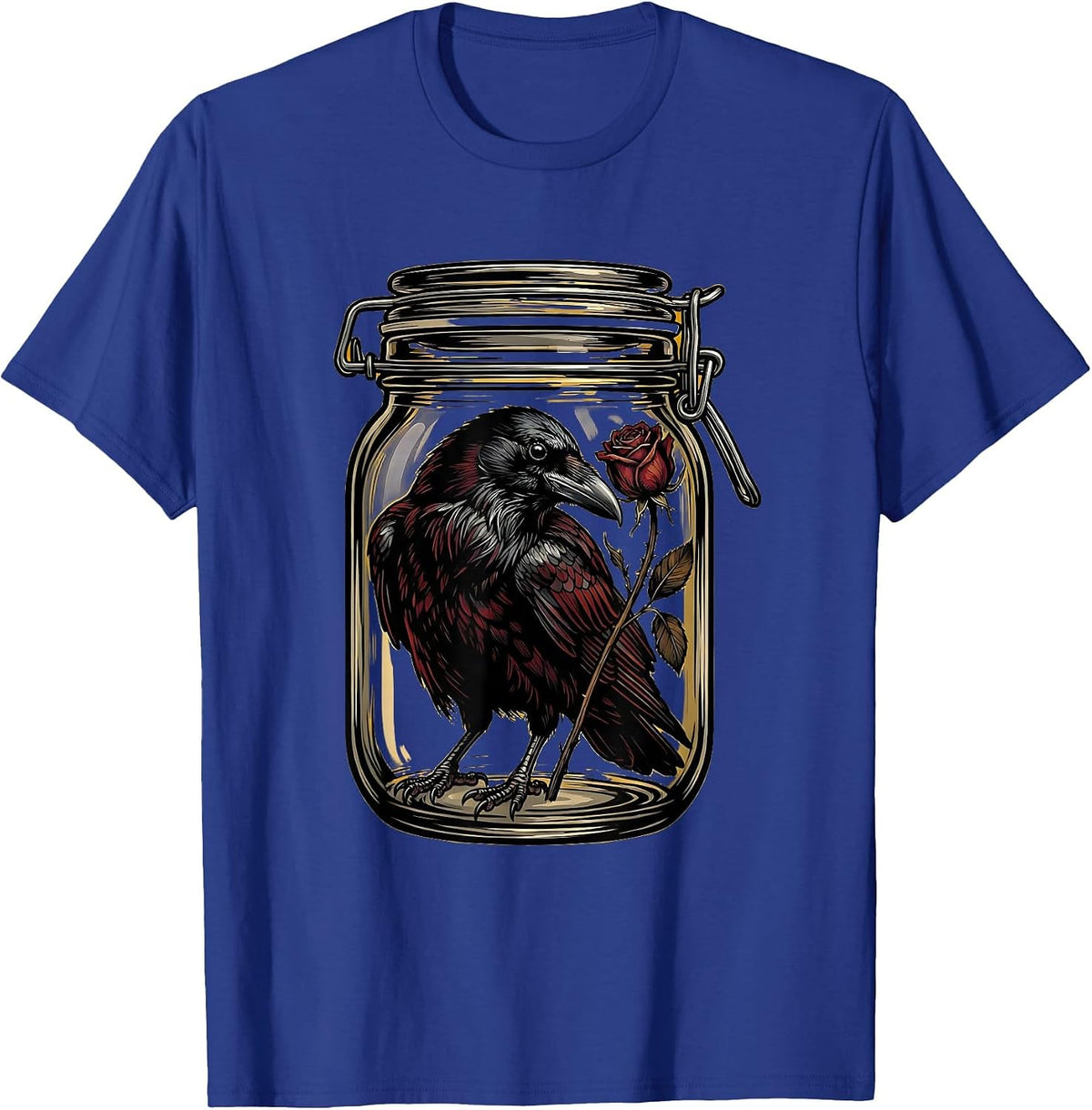 Men's Crow in a Mason Jar Sealed Shut Illustration T-Shirt - Royal Blue