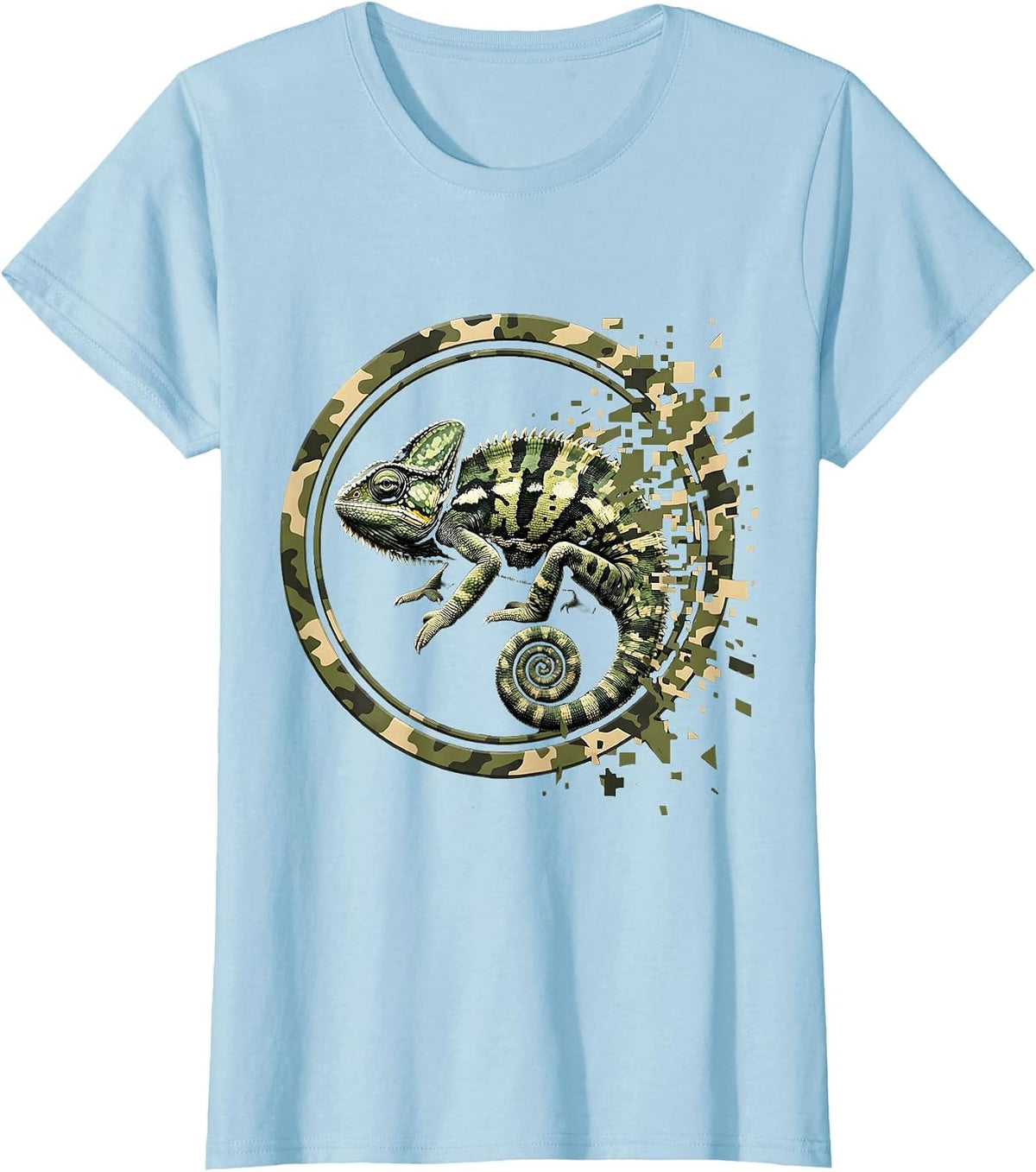 Chameleon Camo Blend Military Camouflage Design T-Shirt - Baby Blue