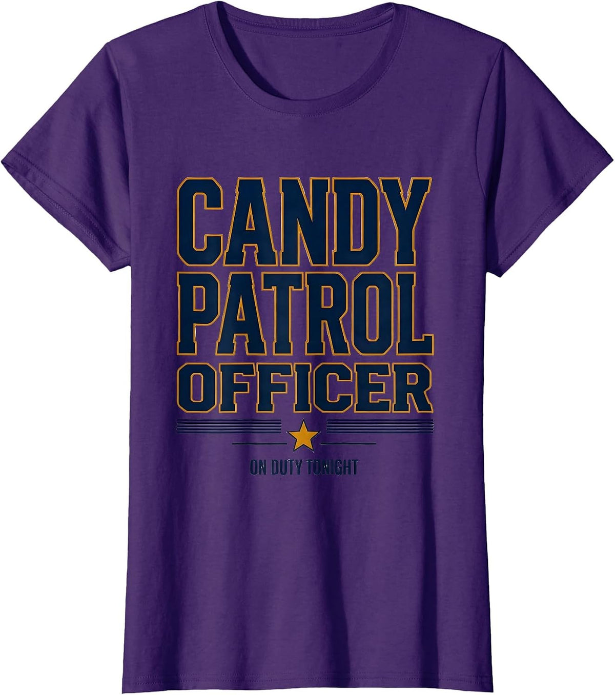 Women's Candy Patrol Officer, On Duty Tonight Funny Halloween Police T-Shirt - Purple