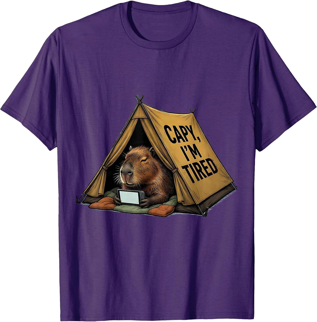 Capy, I'm Tired Funny Capybara Gamer Humor Video Games T-Shirt - Purple