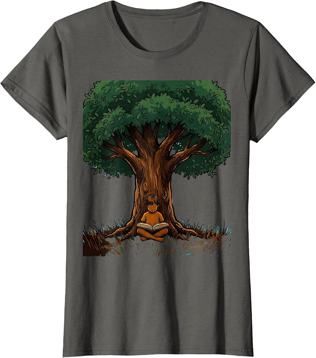Women's Special Education Teacher Reading Tree Silhouette T-Shirt - Asphalt Grey