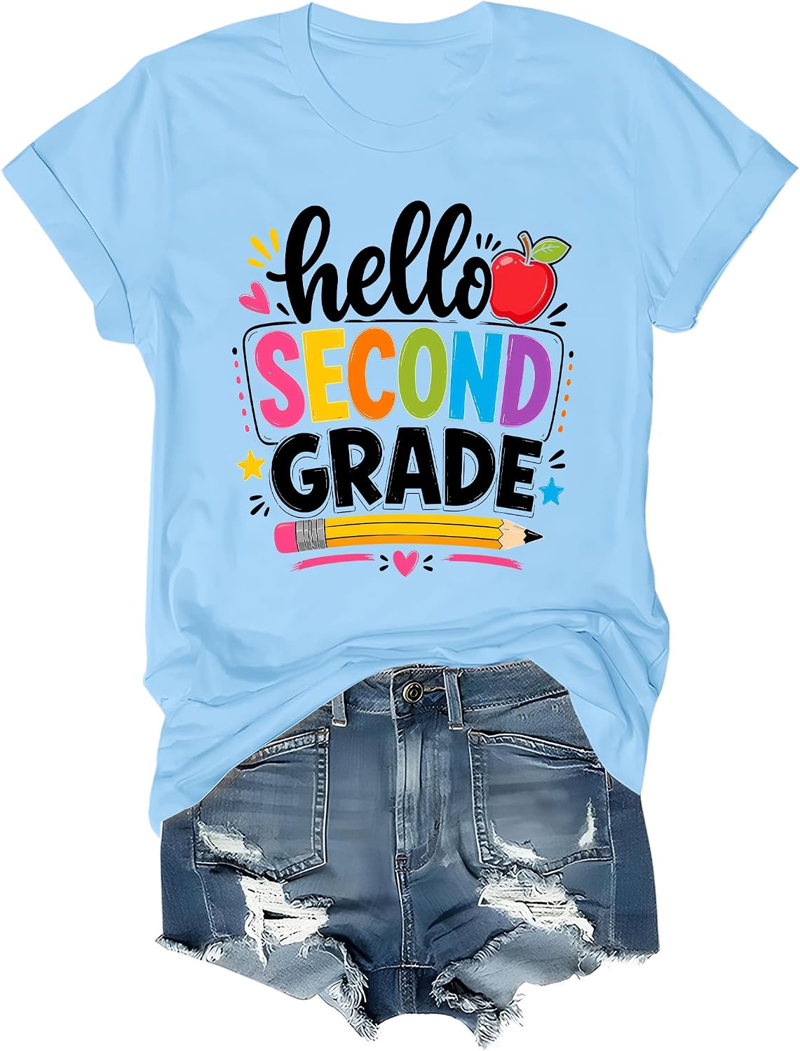Hello Second Grade Shirt 2st Grade Teacher Back to School T-Shirt - Sky Blue
