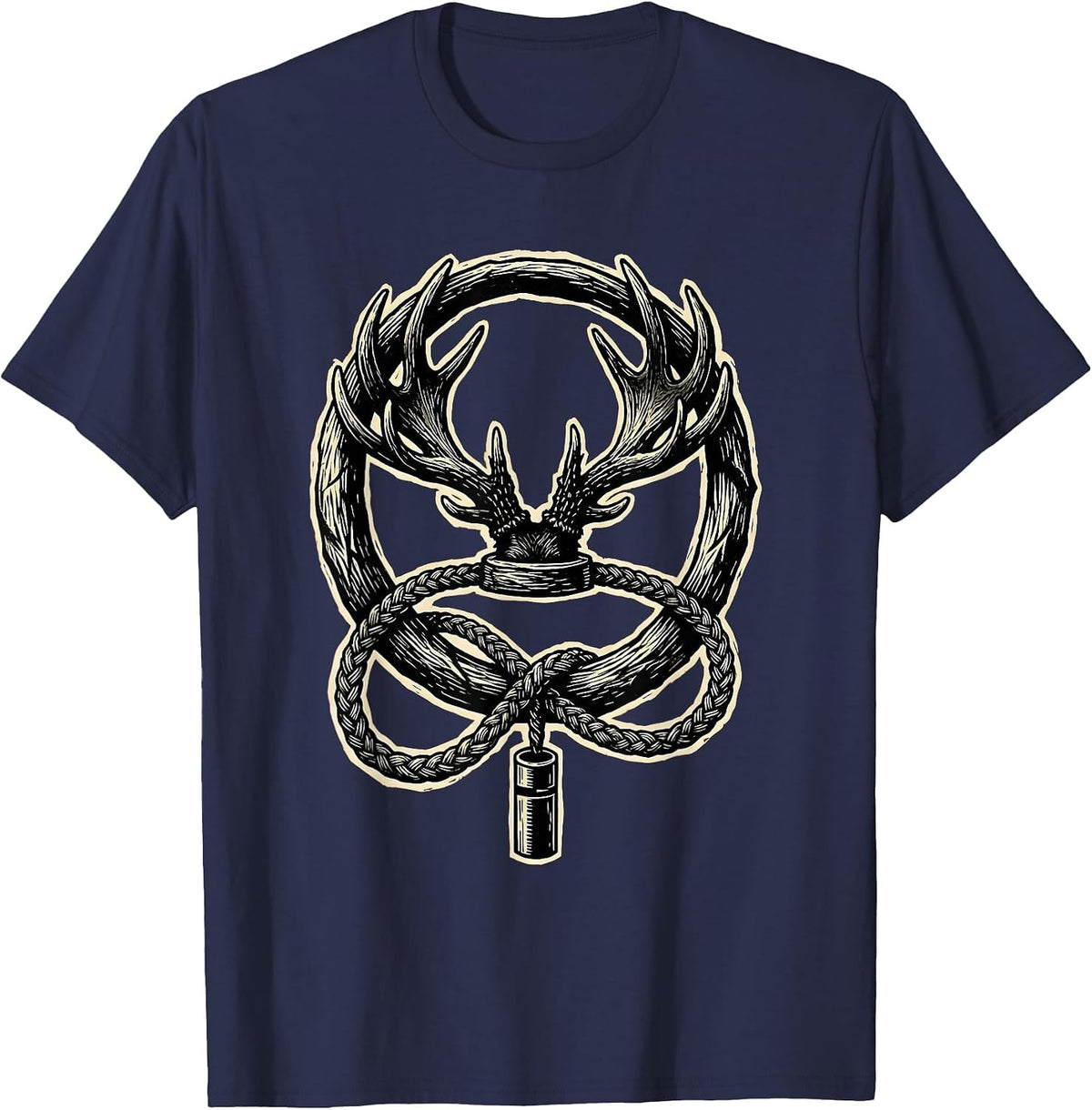 Duck Call Lanyard Antler Mount Hunting Graphic T-Shirt - Navy Blue