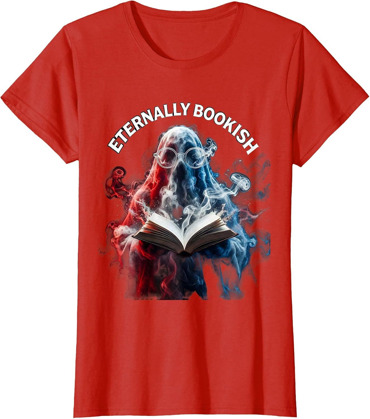 Eternally Bookish Nerdy Ghost Halloween Design T-Shirt - Red