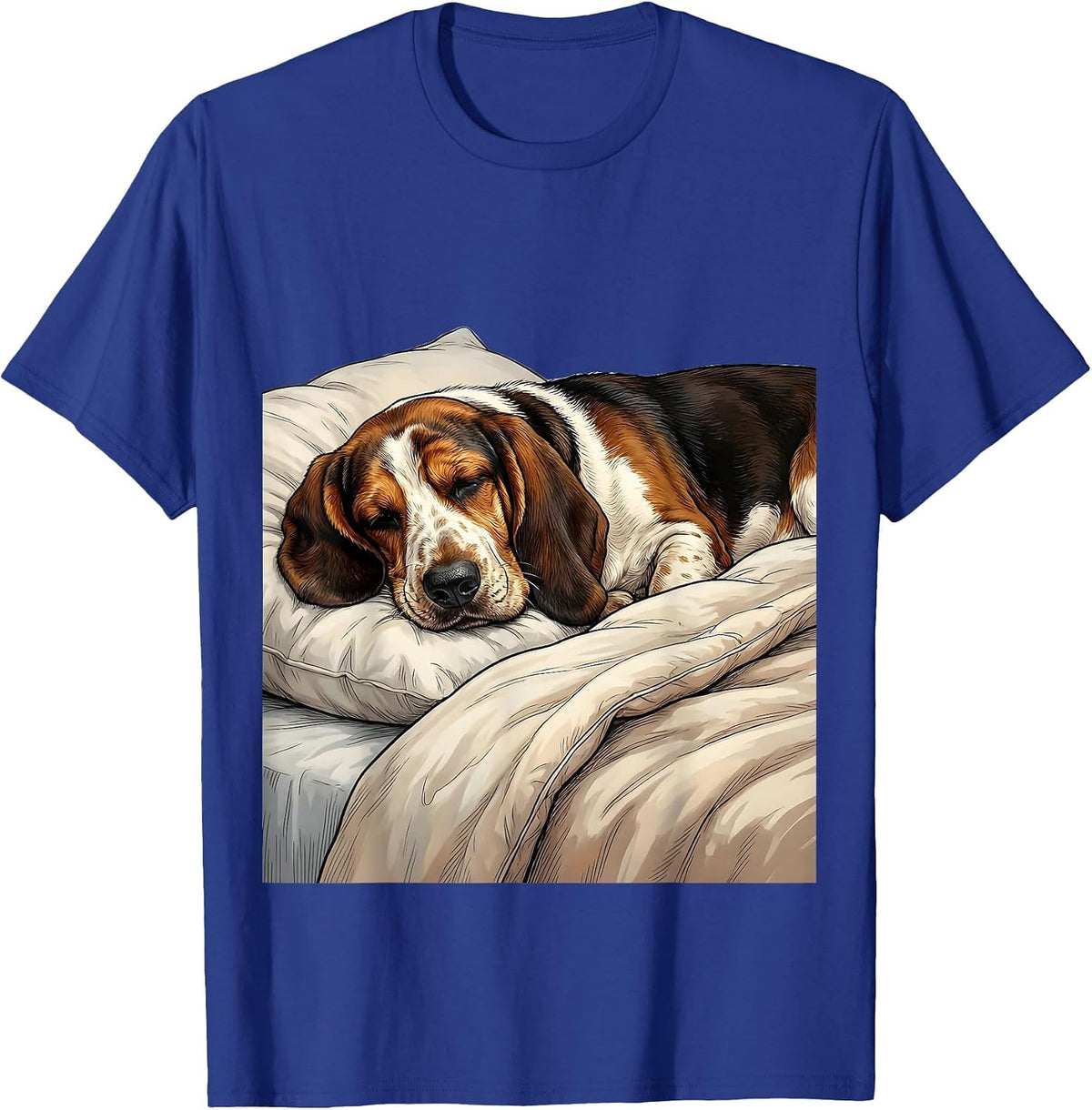 Sleeping Basset Hound Cozy Breed Humor Pajama T-Shirt - Royal Blue