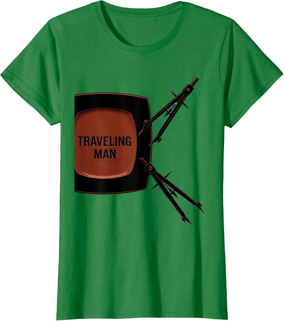 Women's Traveling Man Minimalist Freemason Square And Compass T-Shirt - Kelly Green