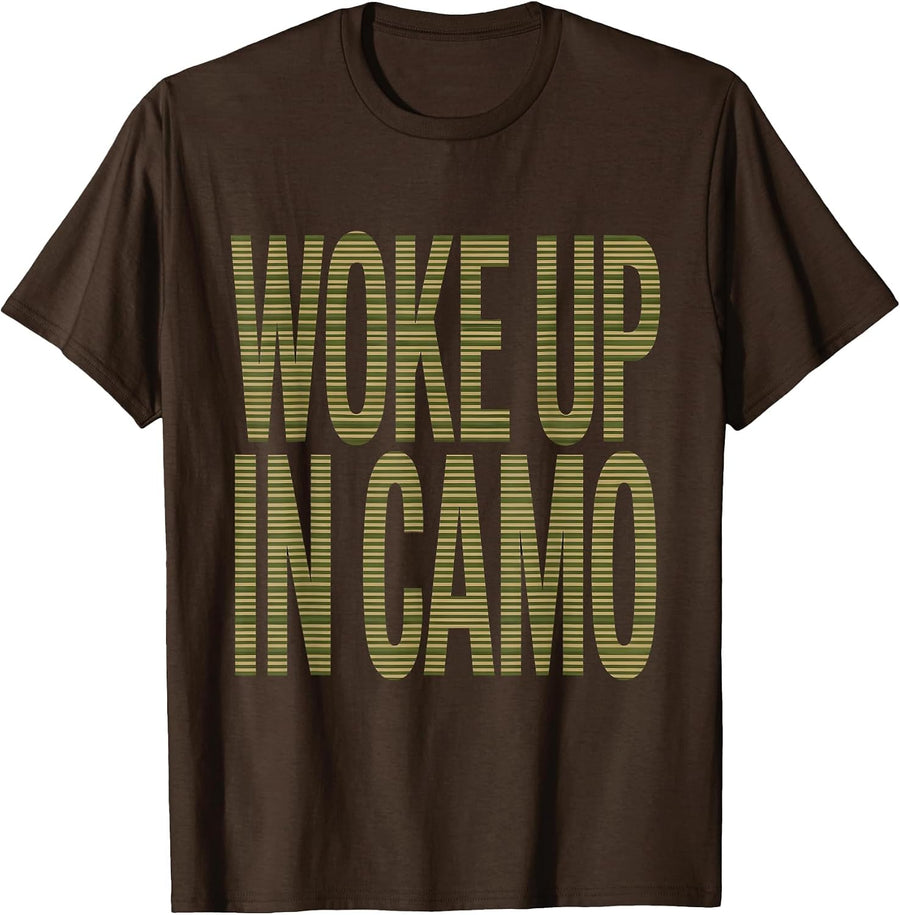 Men's Woke Up In Camo Duck Hunting Design T-Shirt - Brown