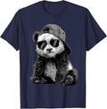 Panda with Sunglasses Graphic Motif Animal Funny Panda Bear T-Shirt - Navy Blue
