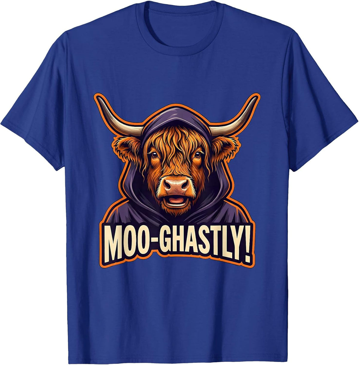 Men's Moo-ghastly! Funny Highland Cow Halloween Humor T-Shirt - Royal Blue