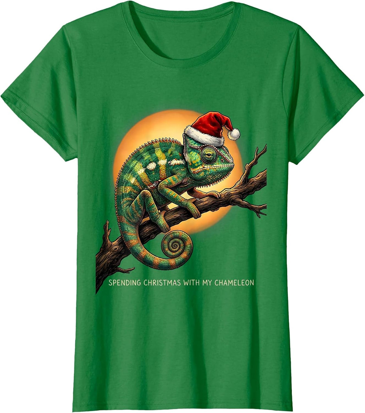 Women's Spending Christmas With My Chameleon Funny Dragon Santa T-Shirt - Kelly Green