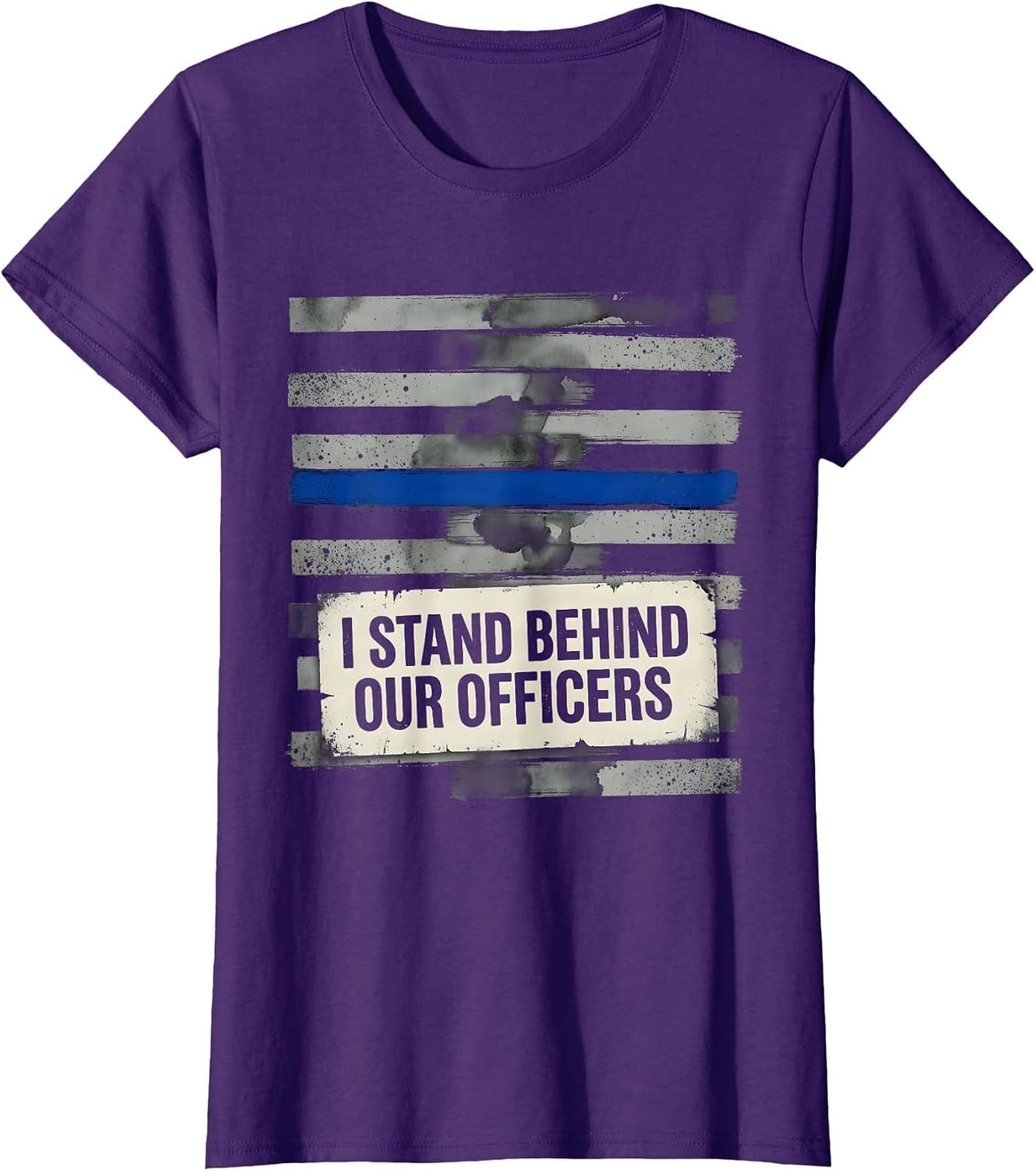 I Stand Behind Our Officers Distressed Thin Blue Line Police T-Shirt - Purple