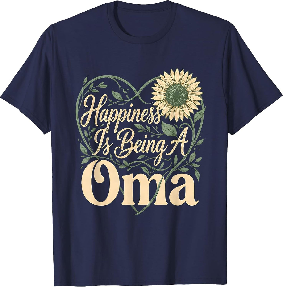 Men's Happiness Is Being A Oma Boho Sunflower Grandma Mother's Day T-Shirt - Navy Blue