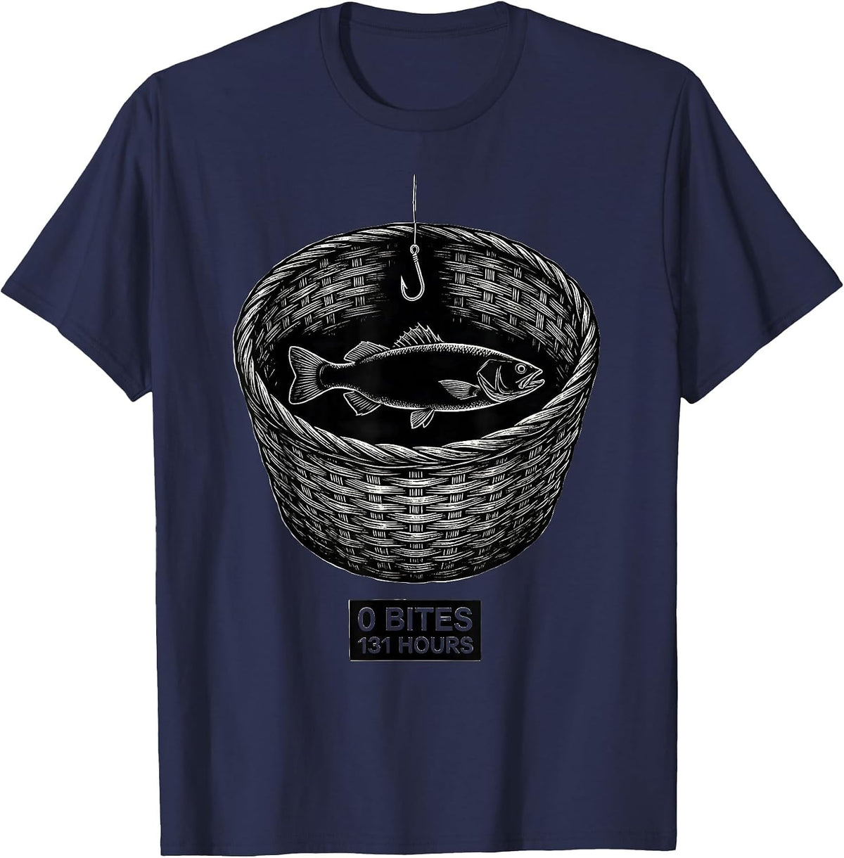 0 Bites 131 Hours Funny Bass Fishing Humor T-Shirt - Navy Blue