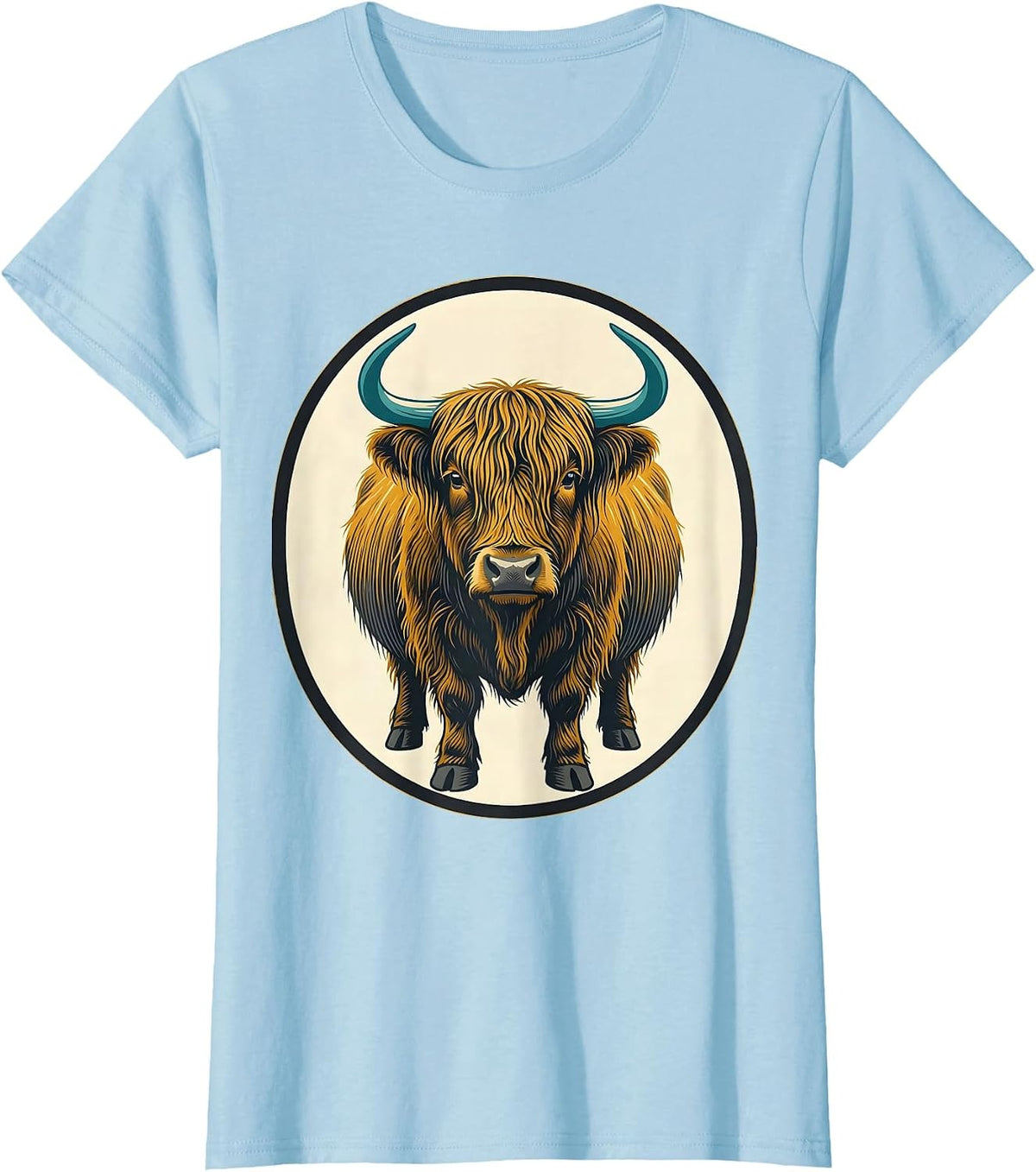 Sealed Highland Cow Badge Midcentury Modern Animal Lover T-Shirt - Baby Blue