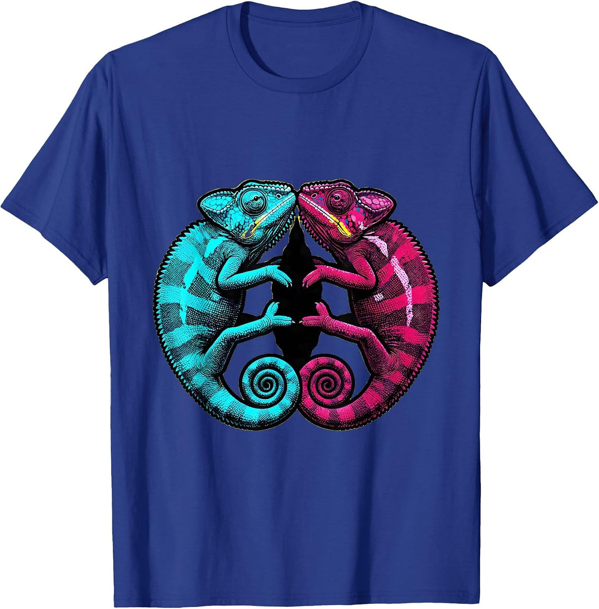 Men's Twin Day Chameleons Mirrored Reflection Design T-Shirt - Royal Blue