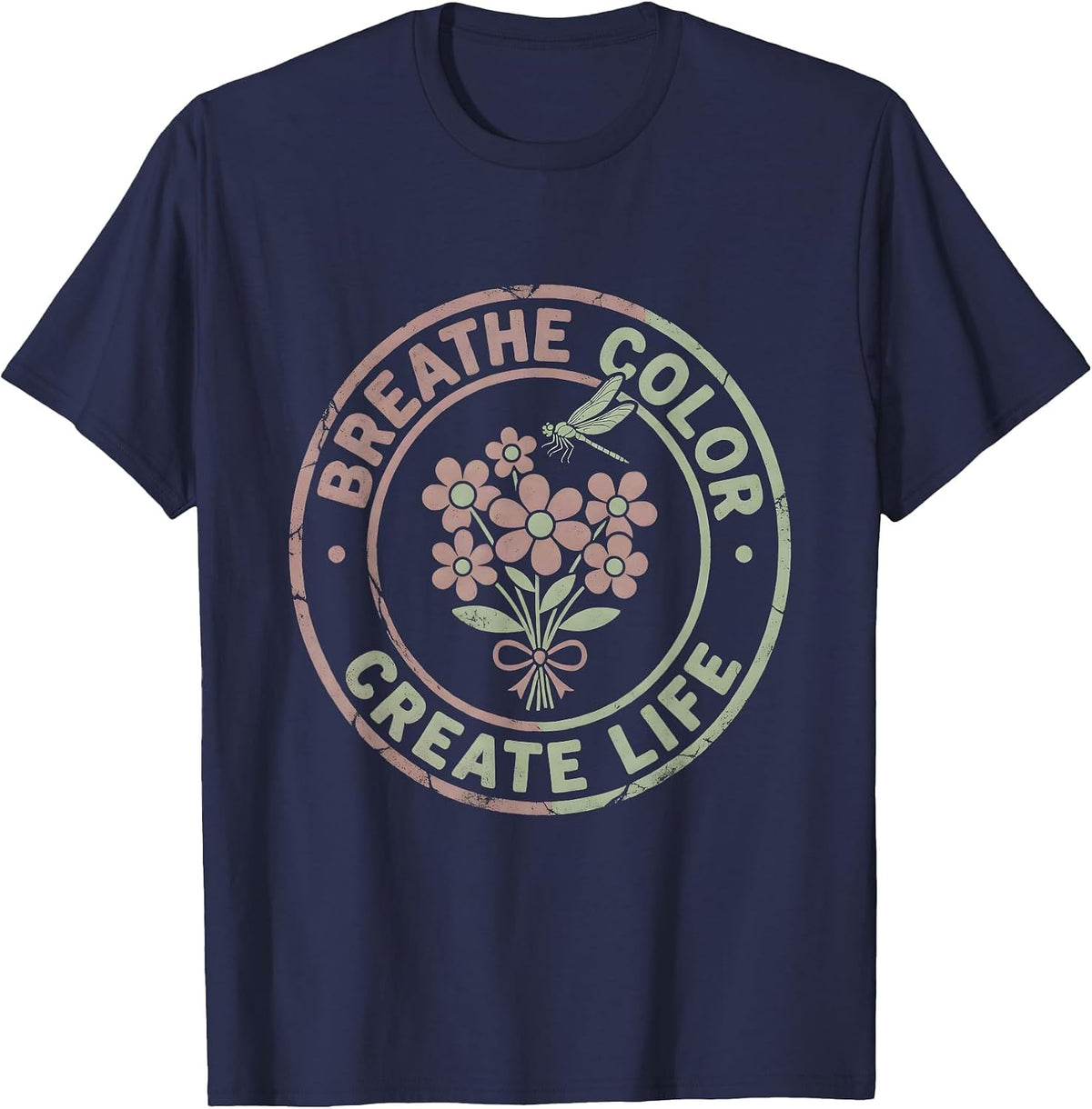 Men's Breathe Color Create Life Airbrush Art Design T-Shirt - Navy Blue