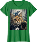 Women's Oversized Deadpan Tuxedo Cat T-Rex Selfie Funny Meme T-Shirt - Kelly Green
