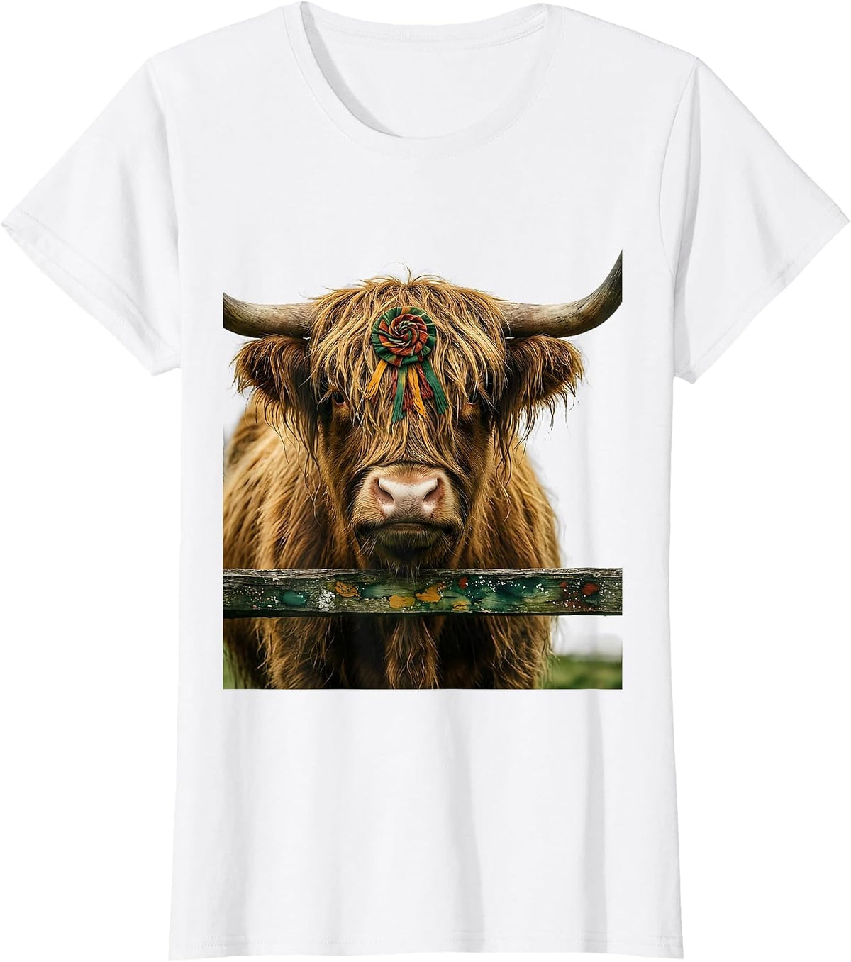 Highland Cow Folk Art Farm Animal Humor T-Shirt - White