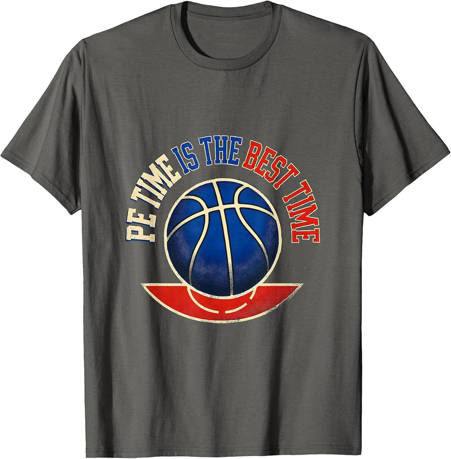 PE Time Is The Best Time Sports PE Teacher Back To School T-Shirt - Asphalt Grey
