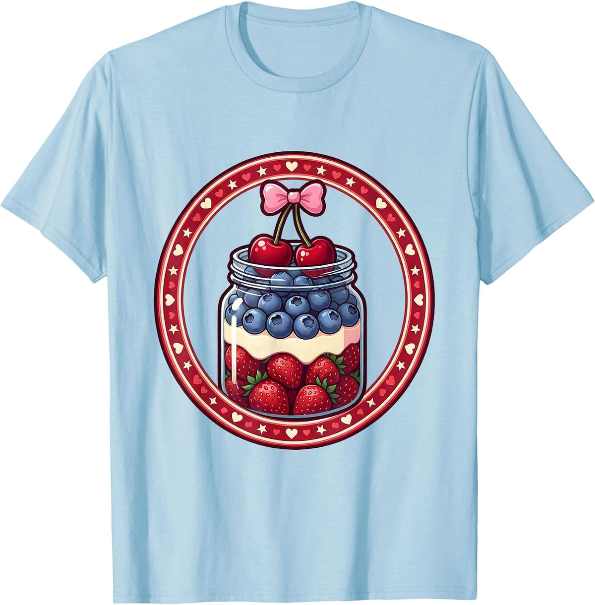 Men's Red White and Blueberries Mason Jar Illustration T-Shirt - Baby Blue