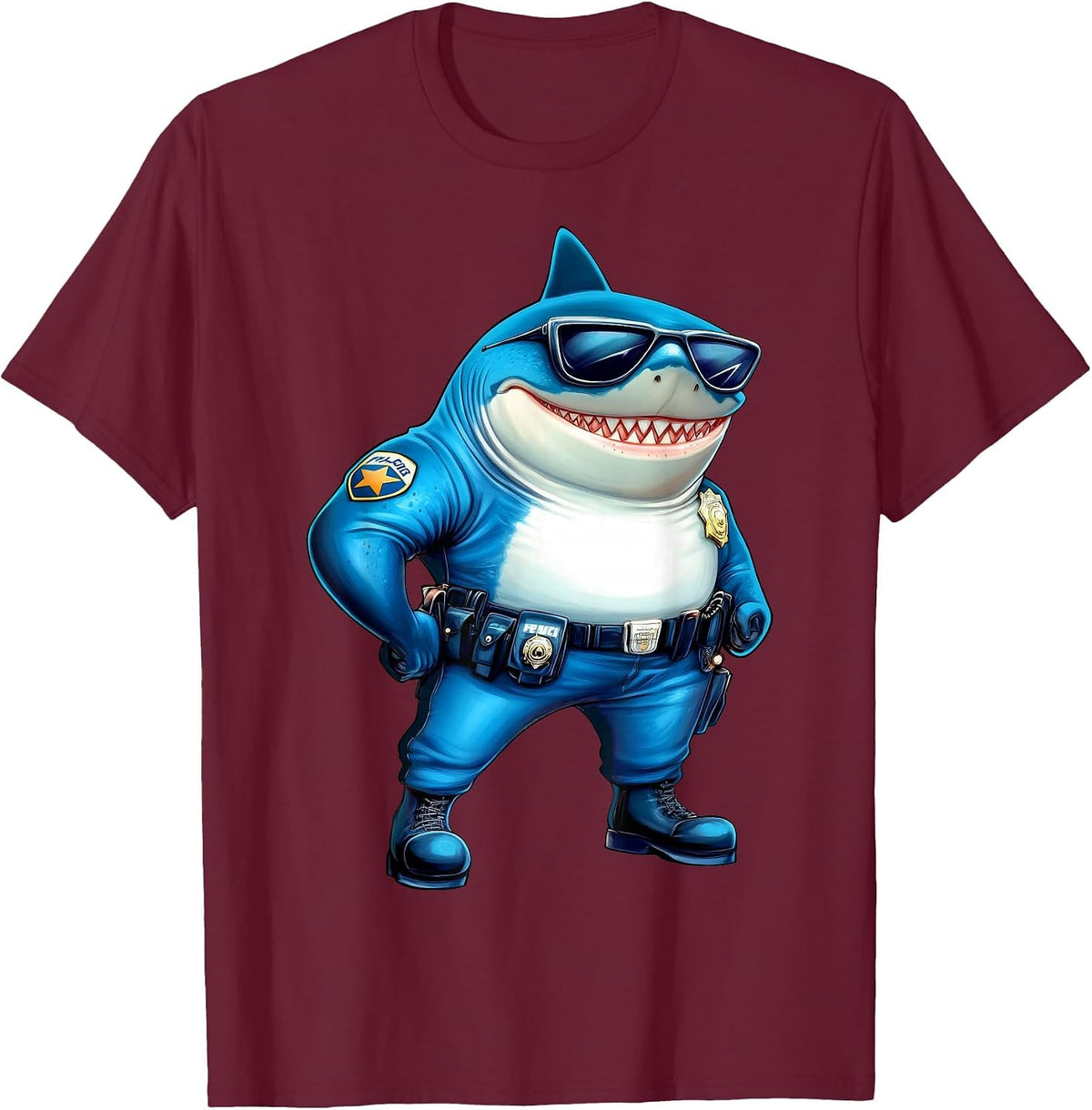 Policeman Shark T-Shirt - Burgundy