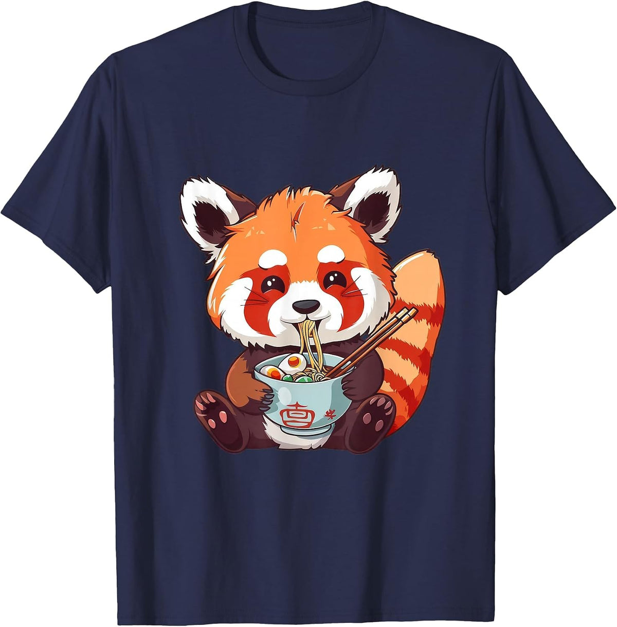 Cute Red Panda Ramen Noodles Lover T-Shirt - Navy Blue