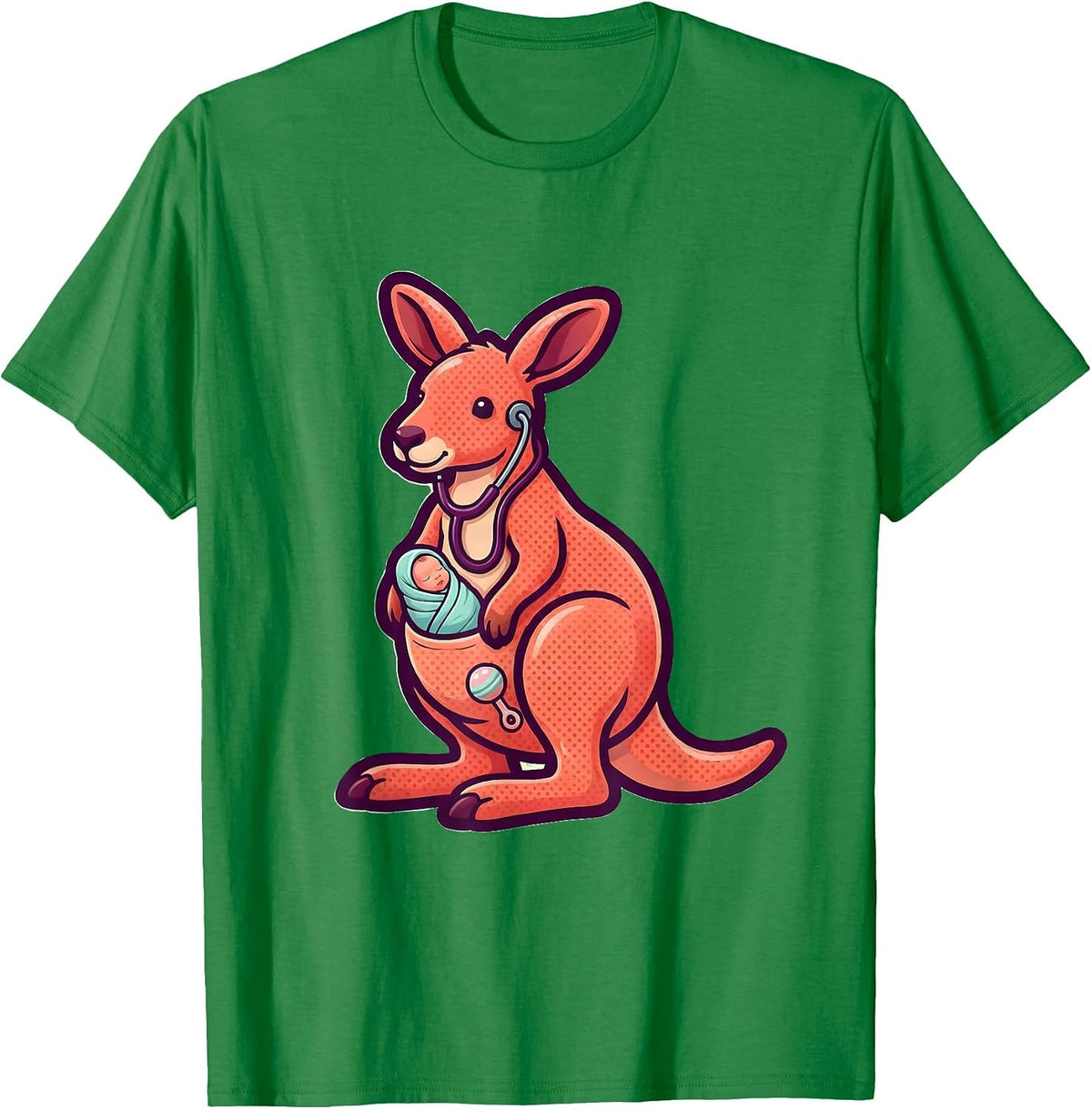 Men's Kangaroo NICU Nurse Cute Animal Bubble-Letter Pediatric T-Shirt - Kelly Green