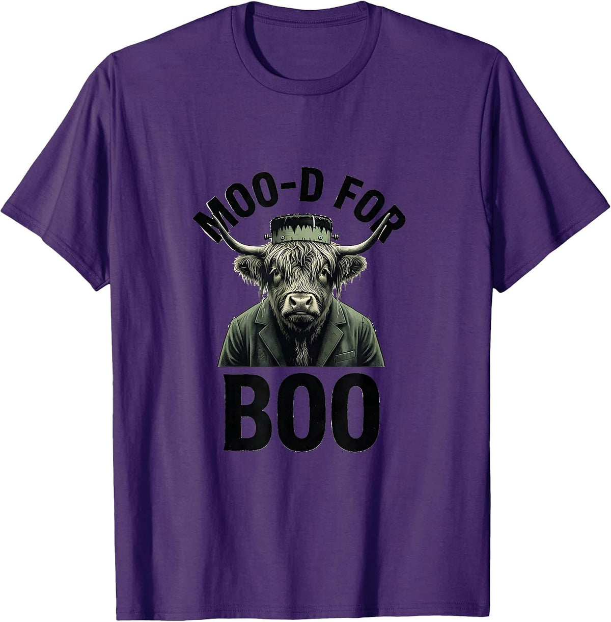 Moo-d For Boo Funny Highland Cow Halloween Costume Spooky T-Shirt - Purple