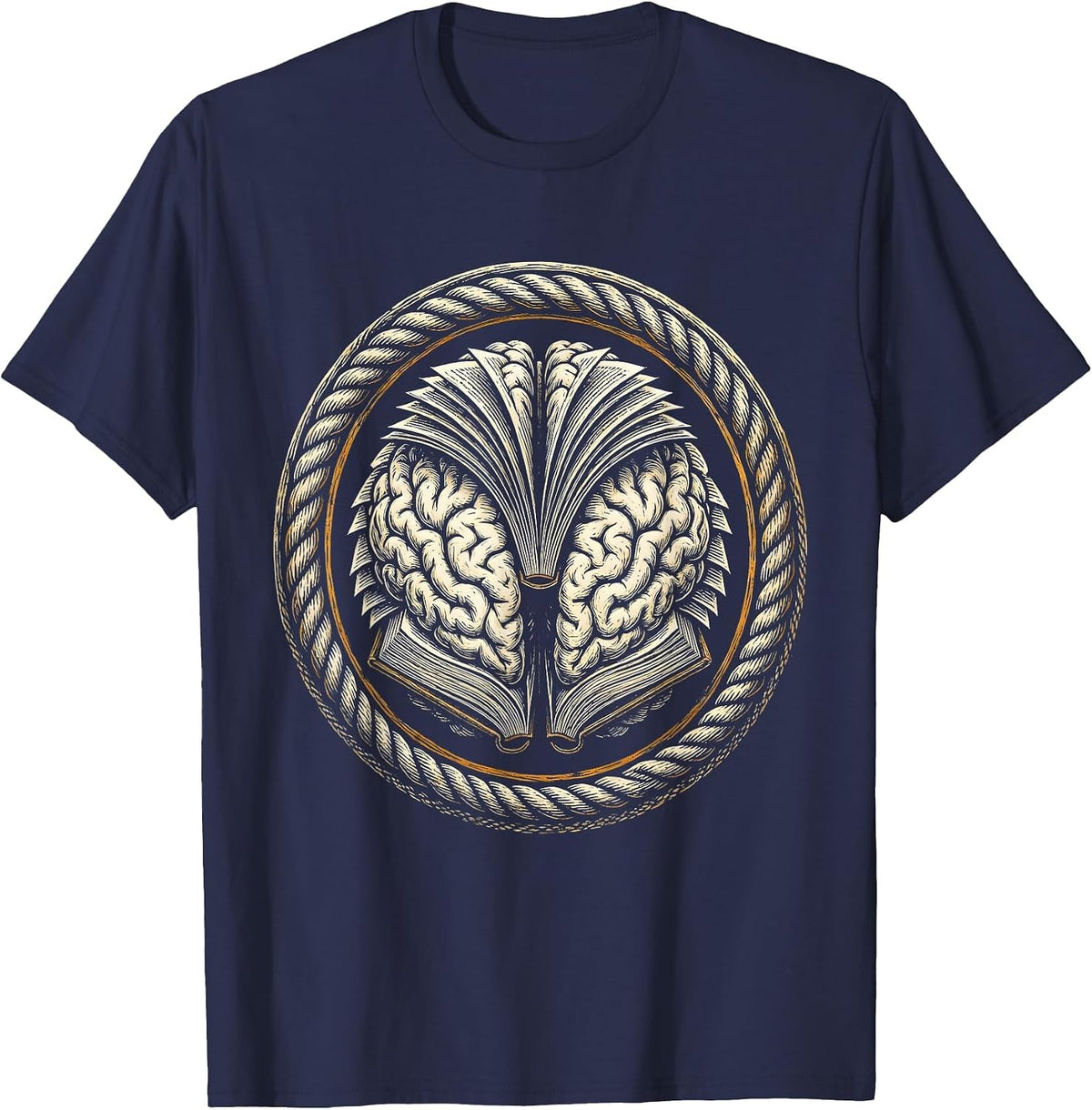 Men's English Teacher Brain Book Illustration T-Shirt - Navy Blue