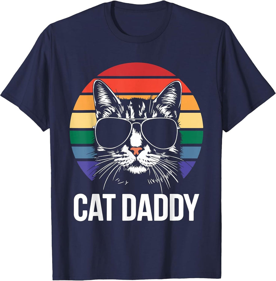 Cat Daddy Shirt Best Cat Dad Ever Men Fathers Day T-Shirt - Navy Blue