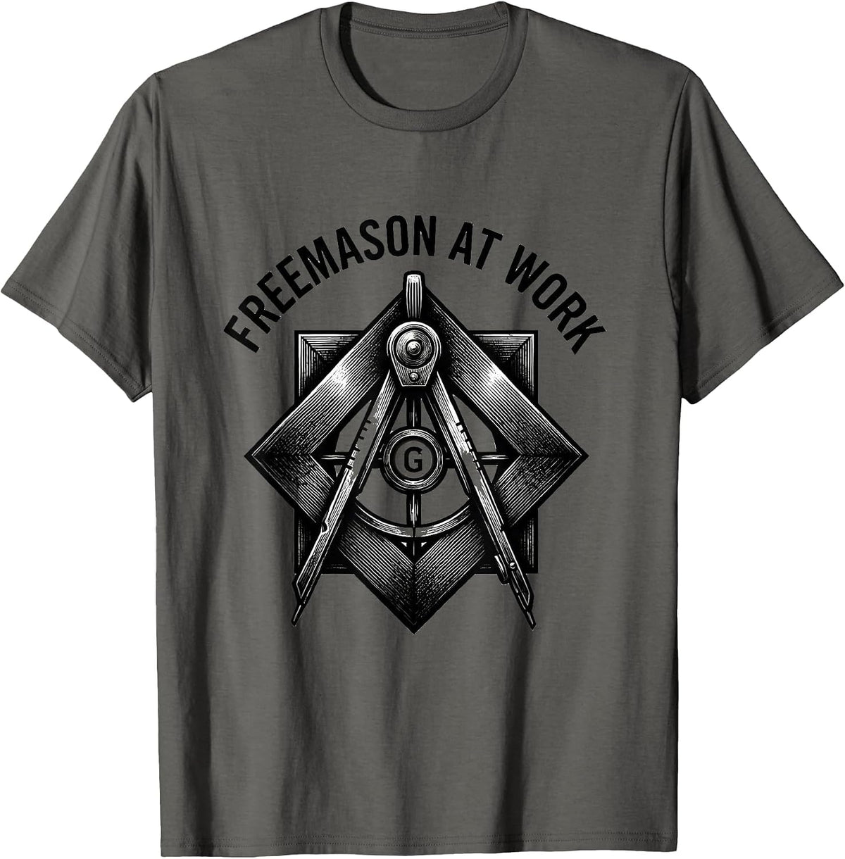 Men's Freemason At Work Square and Compass Masonic Brotherhood T-Shirt - Asphalt Grey