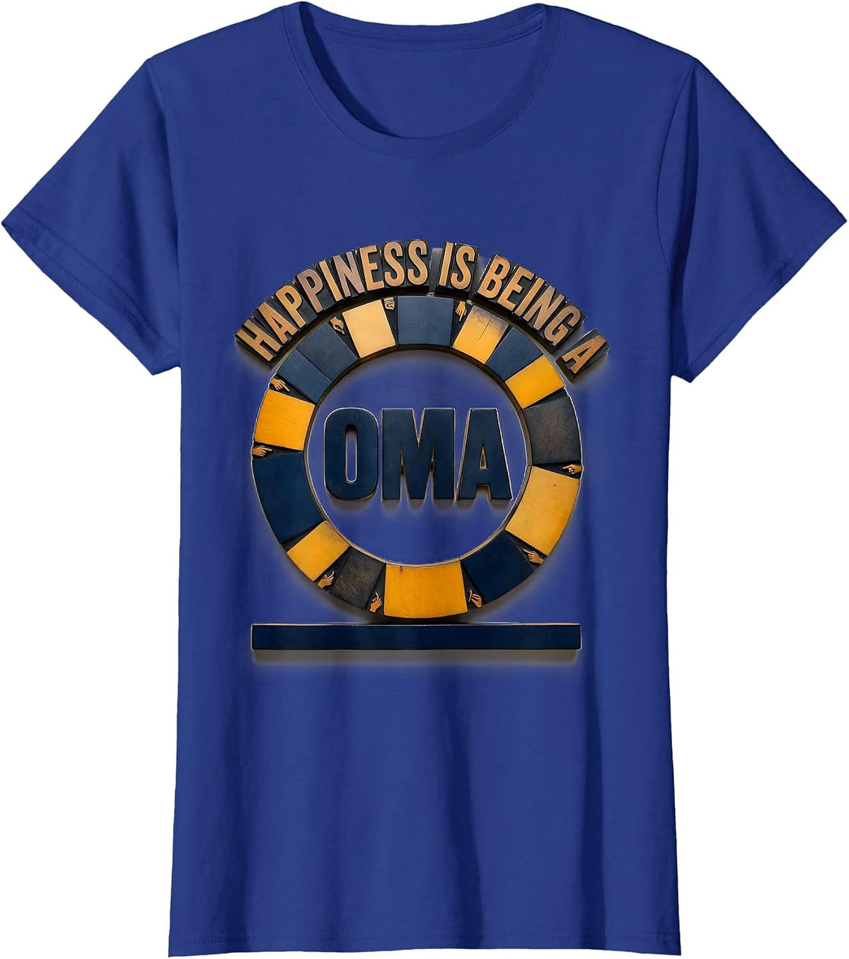 Women's Happiness Is Being A Oma Wood Type Letterpress Grandma T-Shirt - Royal Blue