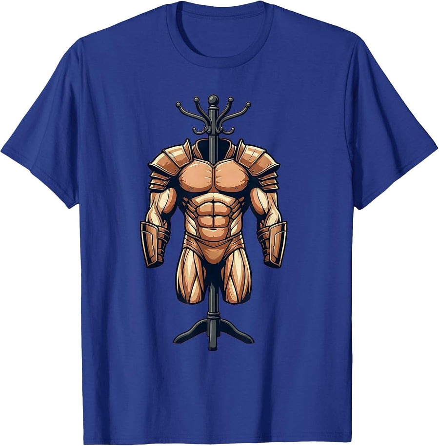 Muscle Suit Armor on Coat Rack Graphic T-Shirt - Royal Blue