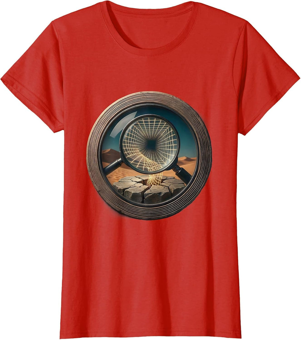 Women's Magnifying Glass Hidden Grid Reveal Graphic T-Shirt - Red