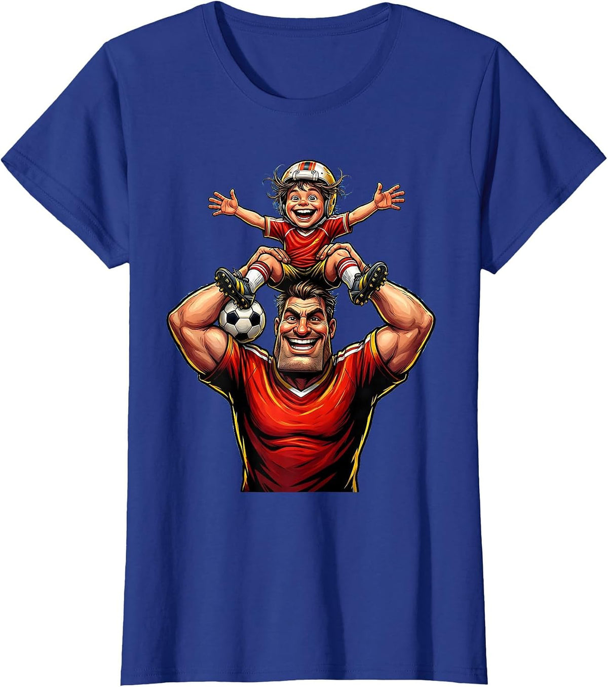 Women's Soccer Dad Lifting Young Player Celebration T-Shirt - Royal Blue