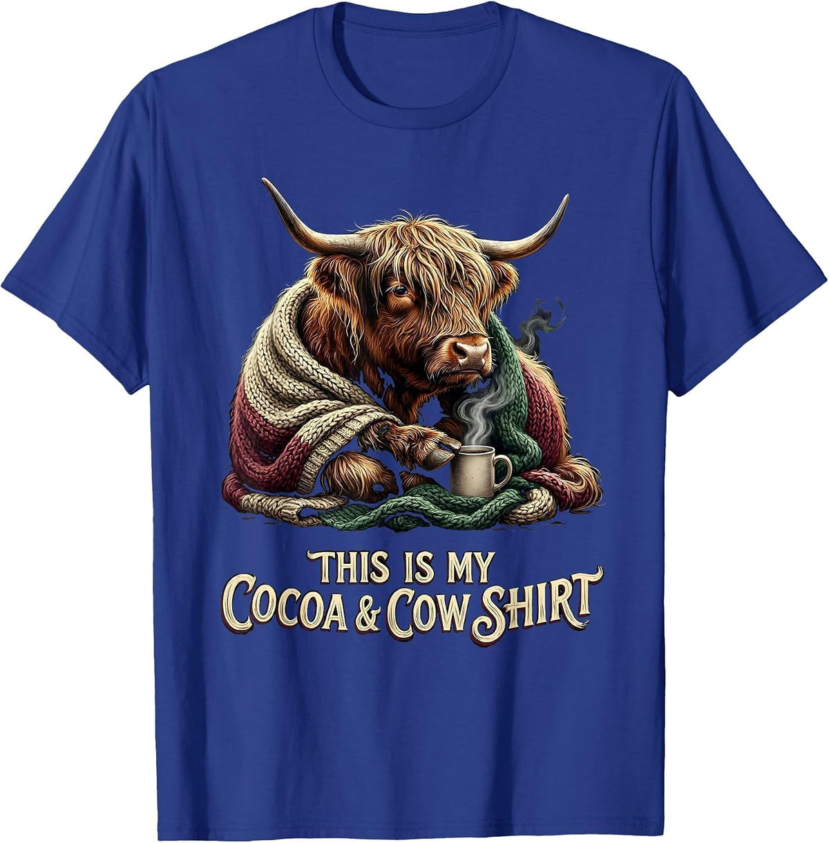 This Is My Cocoa & Cow Shirt Funny Highland Cow Christmas T-Shirt - Royal Blue