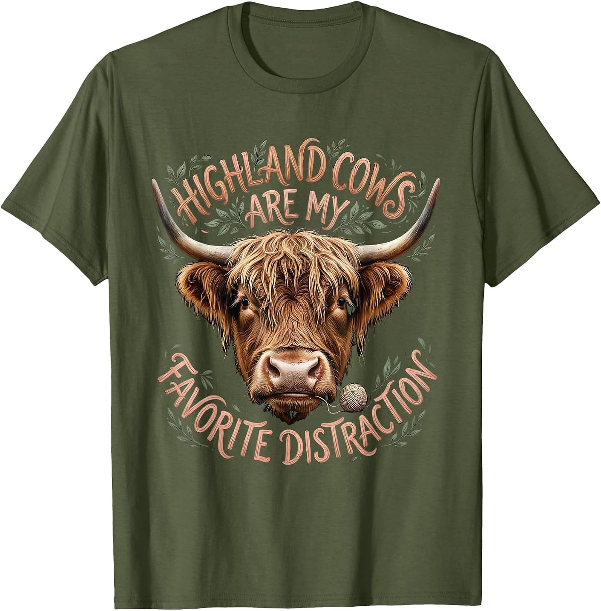 Men's Highland Cows Are My Favorite Distraction Funny T-Shirt - Olive Green